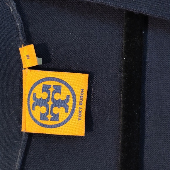 Tory Burch Slim Floral Wool Cardigan Mixed Floral Plaid Print Navy S M - Picture 2 of 5